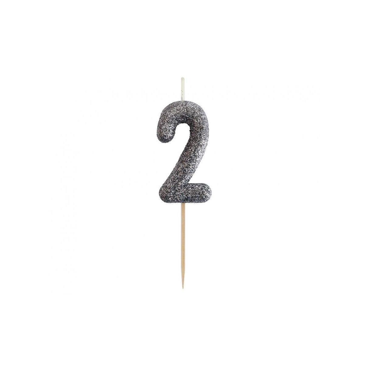 Świeczka urodzinowa piker cyferka 2, brokatowa czarna, 11x3.5 cm Godan (BH-SPC2)