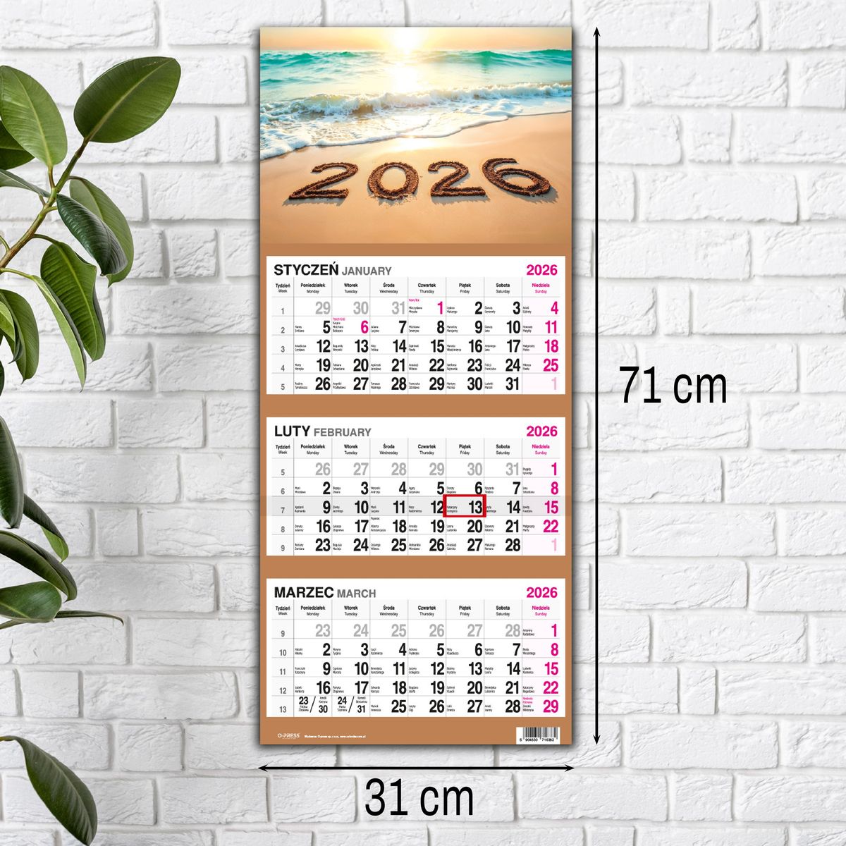 Kalendarz ścienny (401000) k:2915-377 PLAŻA 310mm x 790mm Press