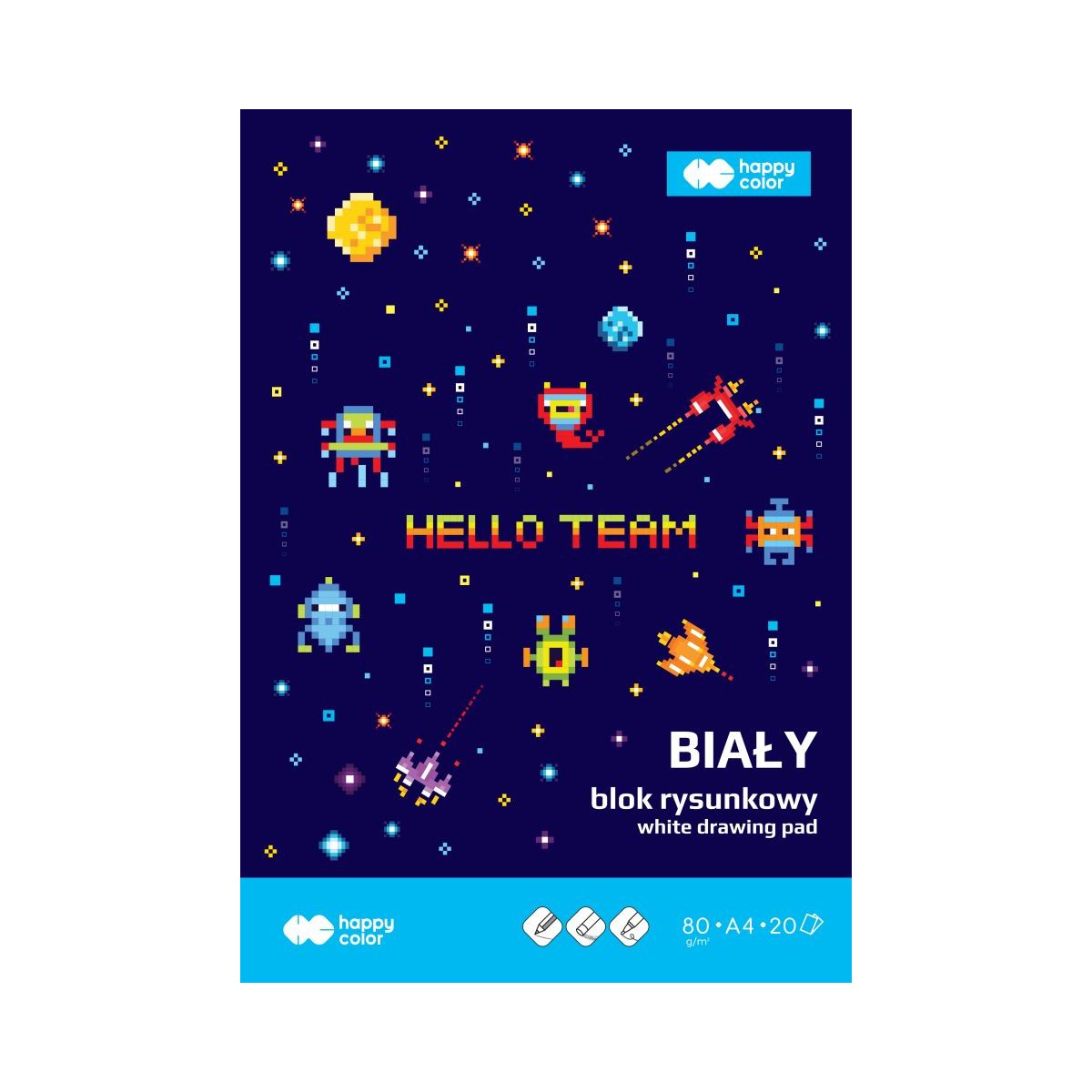 Blok rysunkowy Pixi Planet A4 biały 20k Happy Color (HA 3708 2030-0PP)