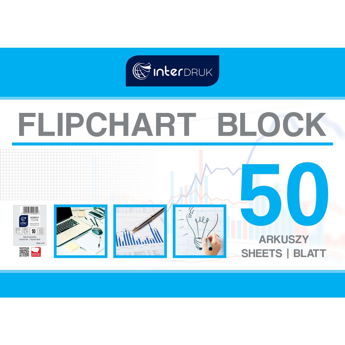 Blok do tablic flipchart Interdruk 50k. 70g krata [mm:] 1000x640 (FLI50#)