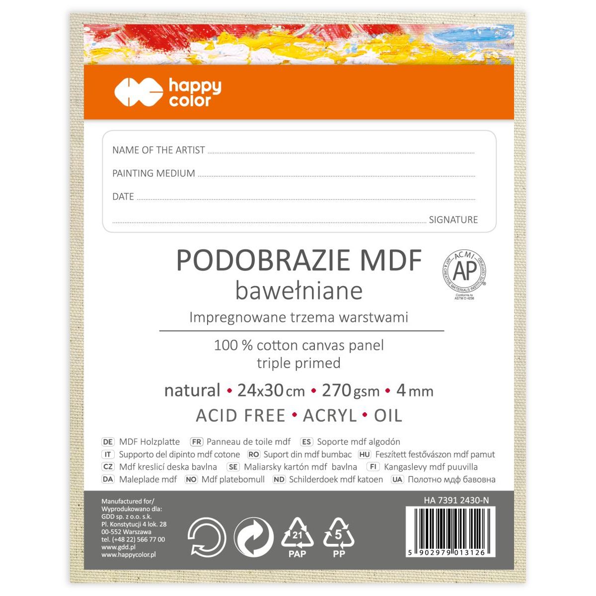 Podobrazie naturalne [mm:] 240x300 Happy Color (HA 7391 2430-N)