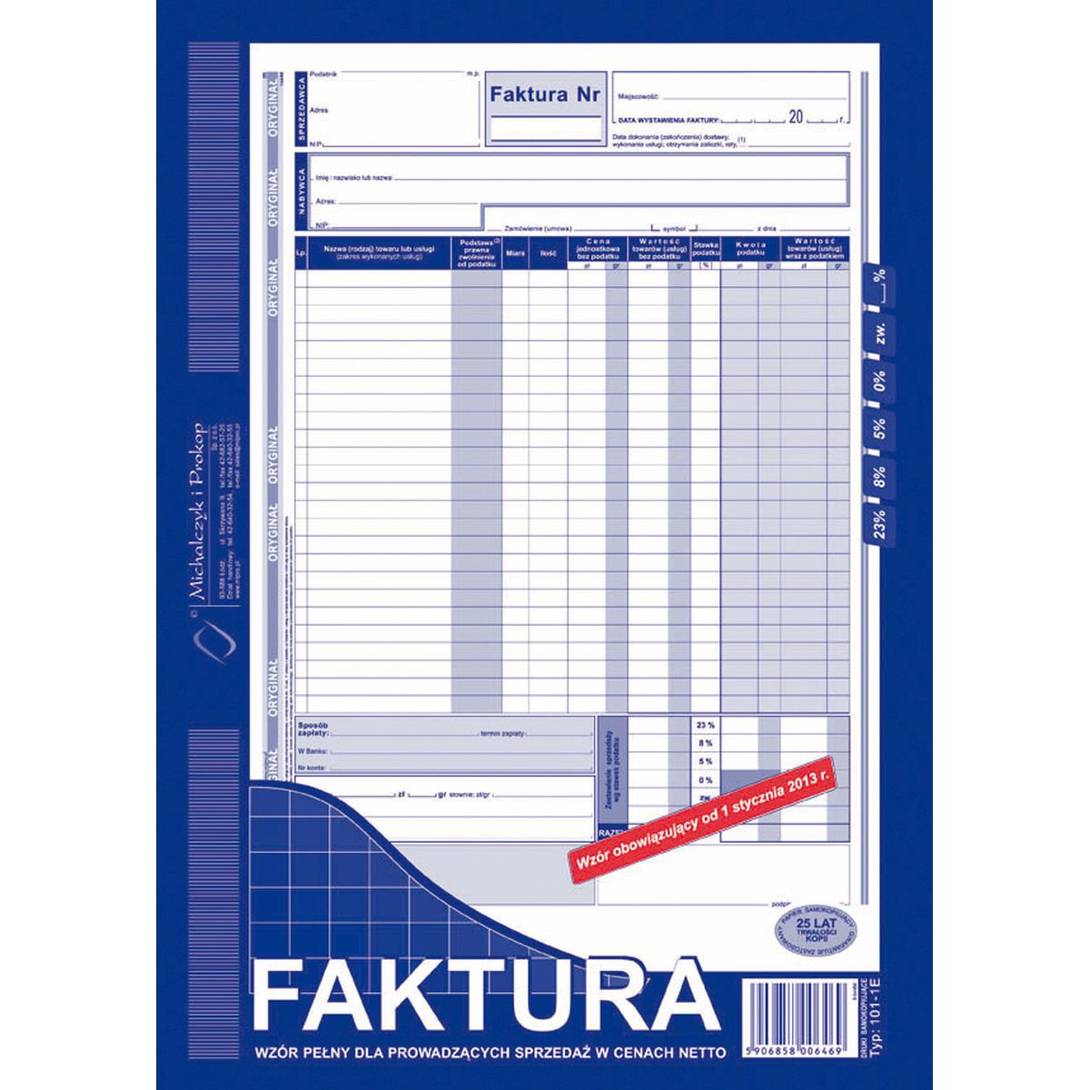 Druk offsetowy Faktura VAT netto pełna A4, A4 80k. Michalczyk i Prokop (101-1E)