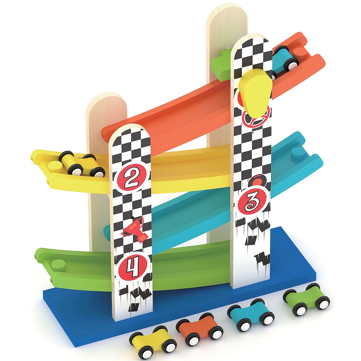 Zabawka edukacyjna drewniana zjeżdżalnia z autami Smily Play (AC6653)