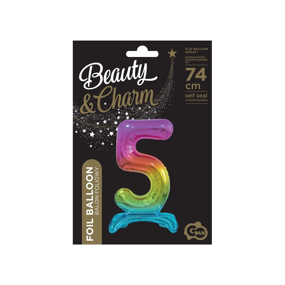 Balon gumowy Godan Beauty&Charm cyfra stojąca tęczowa tęczowy 30cal (BC-AST5)