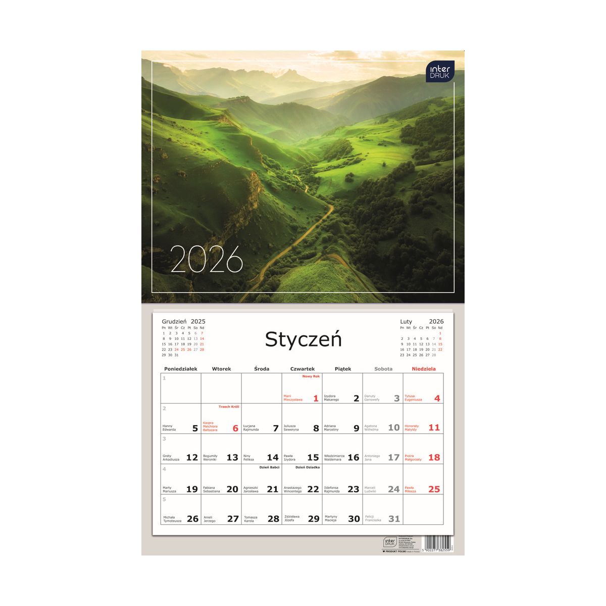 Kalendarz ścienny jednodzielny 320mm x 500mm Interdruk (widoki)
