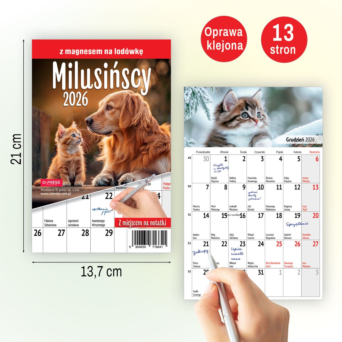 Kalendarz ścienny na lodówkę z magnesem 137mm x 210mm Press (MILUSIŃSCY)