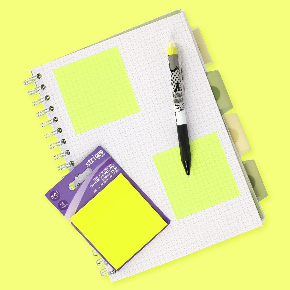 Notes samoprzylepny (karteczki) Strigo NEONOWE żółty 50k [mm:] 75x75 (SSN032)