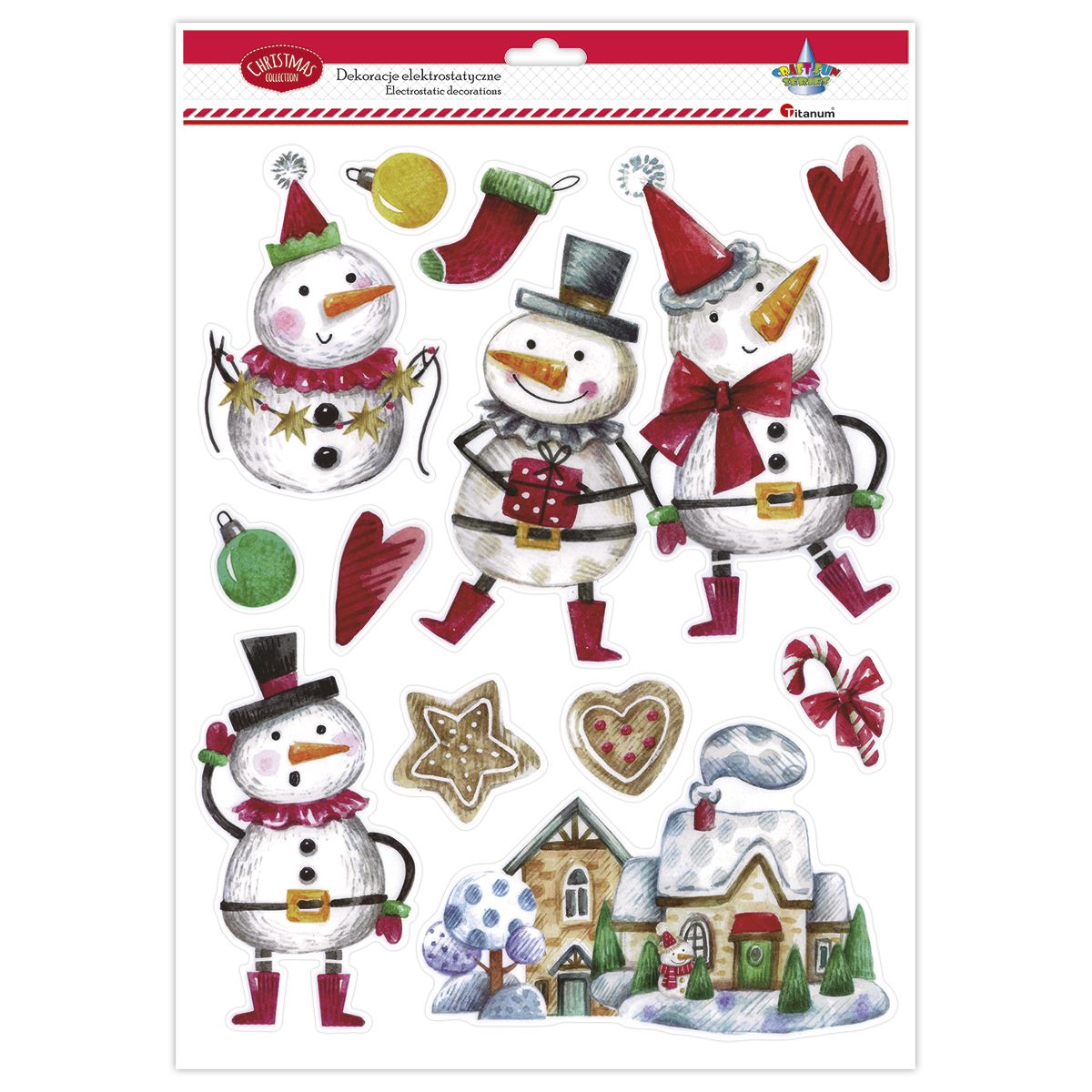 Ozdoba świąteczna Craft-Fun Series dekoracje elektrostatyczne XMAS bałwanki Titanum (DIY-XM(600))