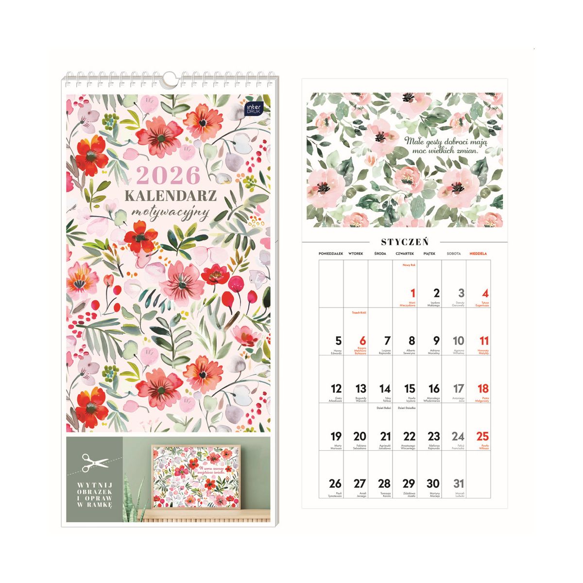 Kalendarz ścienny motywujący 220mm x 460mm Interdruk (KWIATY)