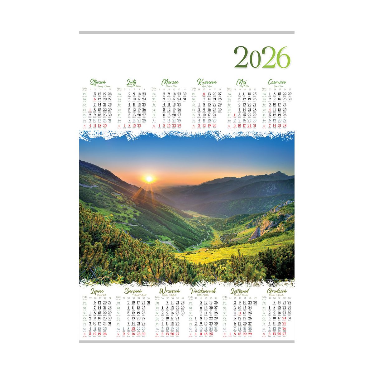Kalendarz ścienny GÓRY plakatowy 607mm x 880mm Lucrum (PL04)