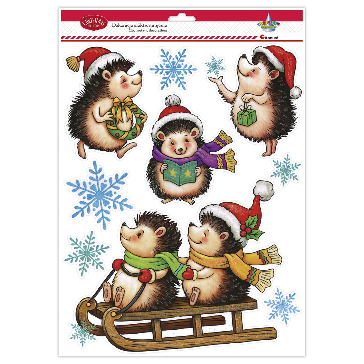 Ozdoba świąteczna Craf-Fun Series dekoracje elektrostatyczne XMAS jeże Titanum (DIY-XM(593))