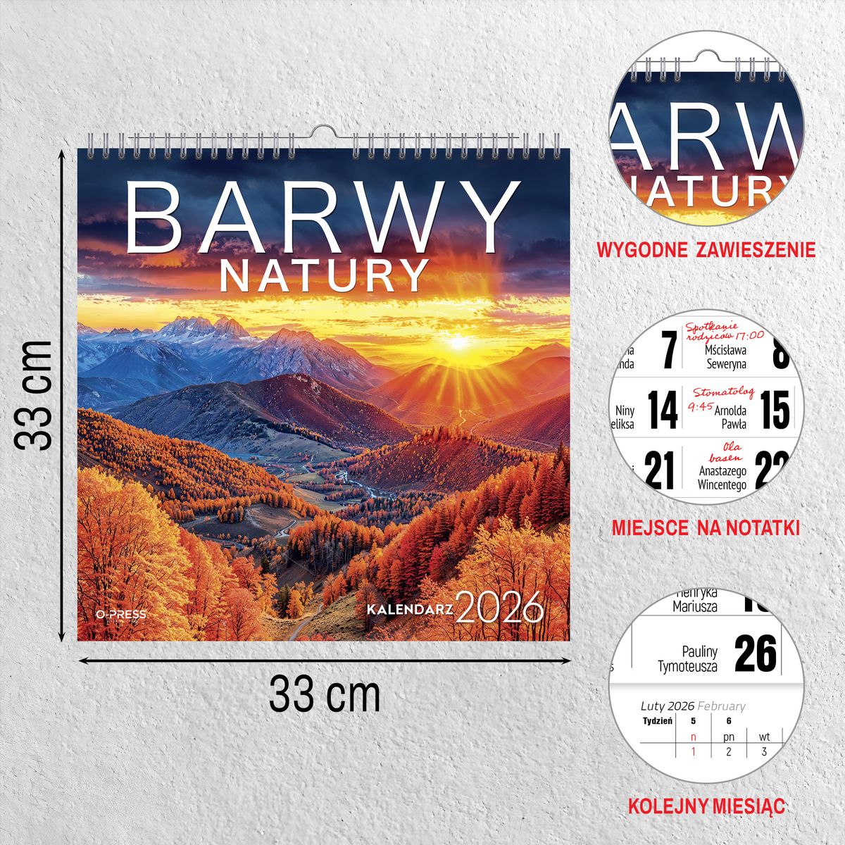 Kalendarz ścienny (401000) k:2915-377 BARWY NATURY 33x33 330mm x 330mm Press