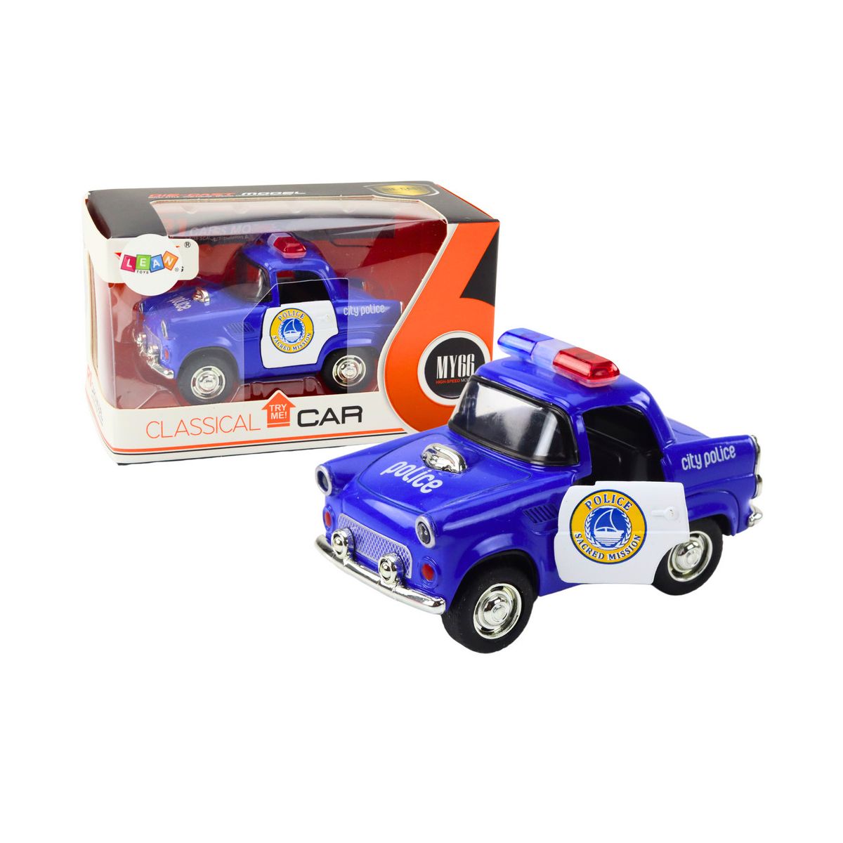 Samochód  policyjny Klasyczne 1:38 Napęd Światła Dźwięki Niebieski Lean (20666)