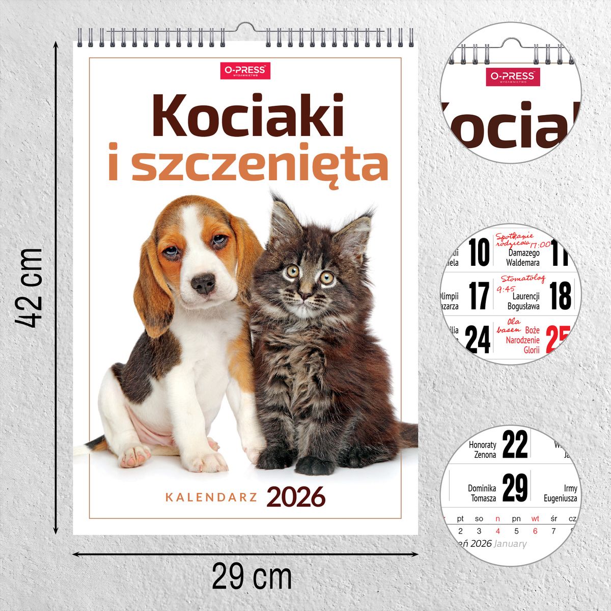 Kalendarz ścienny (401000) k:2915-377 16  stron wieloplanszowy A3 Press (kociaki i szczeniaki)