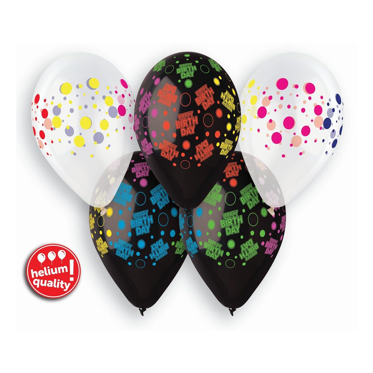 Balon gumowy urodzinowe groszki 5 szt mix 330mm 13cal Godan (GS120/UGR)