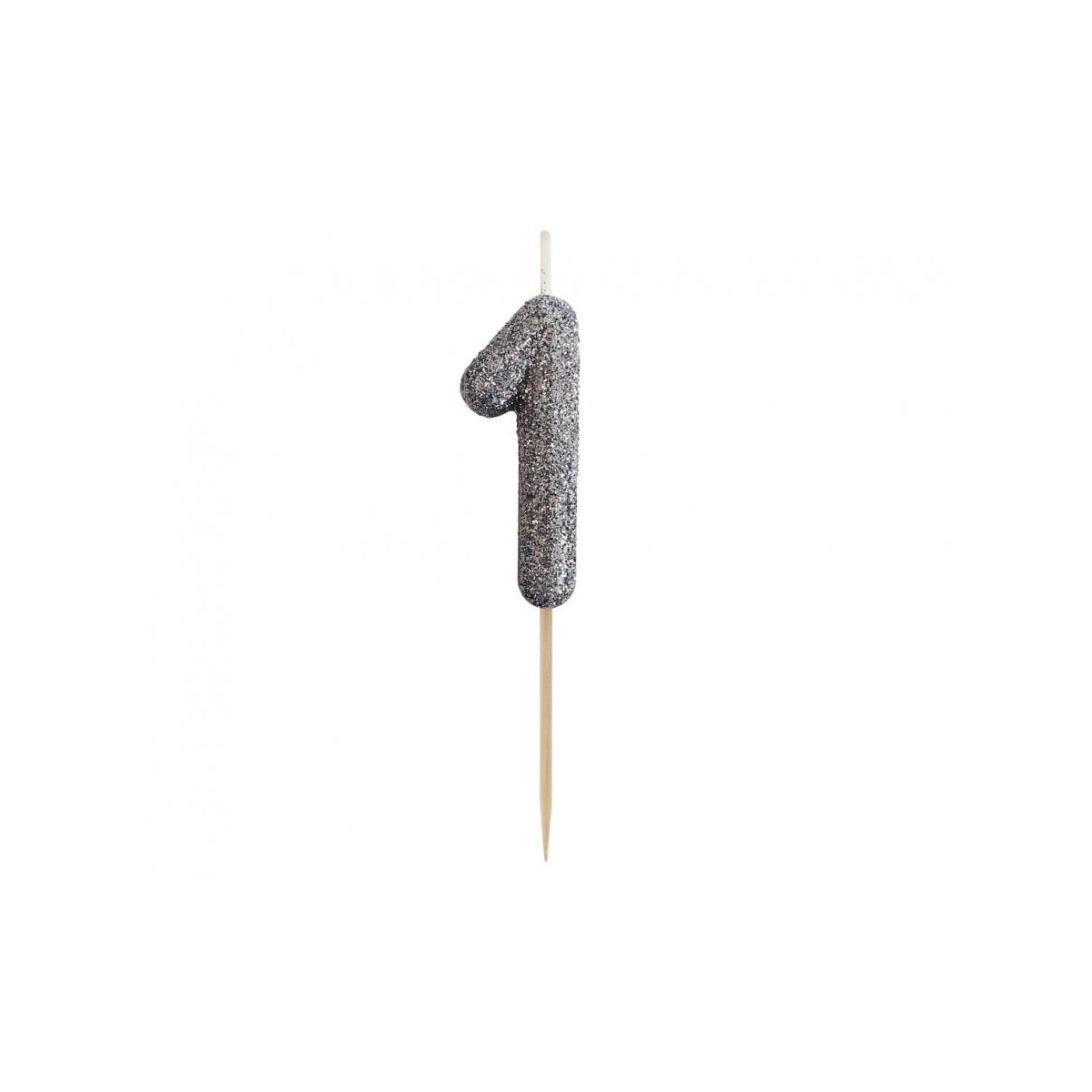 Świeczka urodzinowa piker cyferka 1, brokatowa czarna, 11x3.5 cm Godan (BH-SPC1)