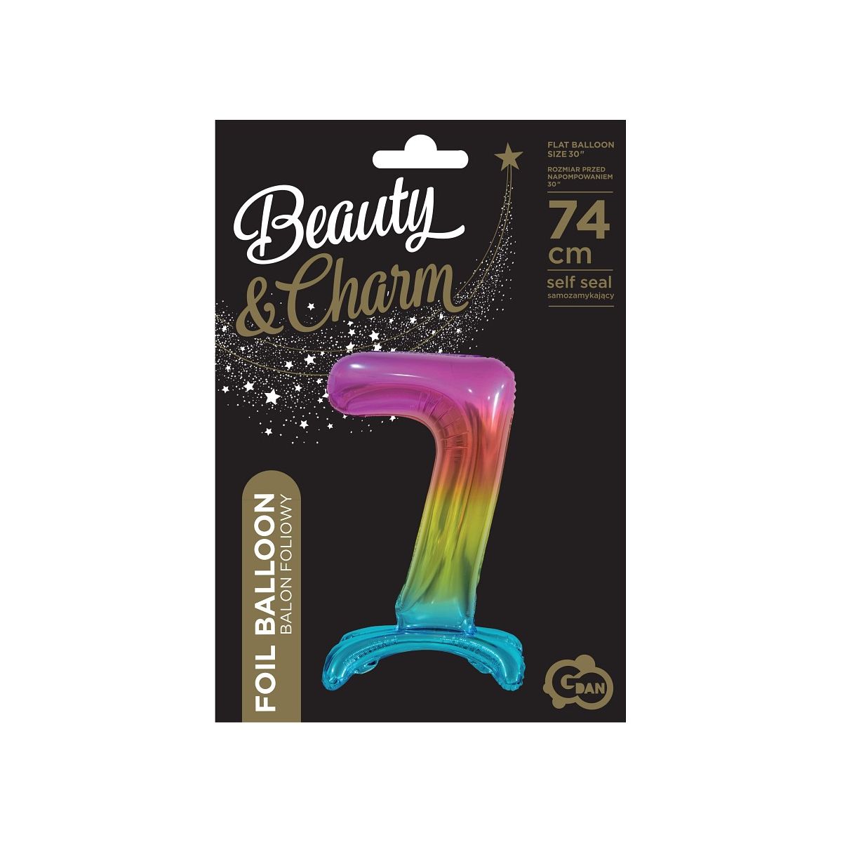 Balon gumowy Godan Beauty&Charm cyfra stojąca tęczowa tęczowa 750mm 30cal (BC-AST7)