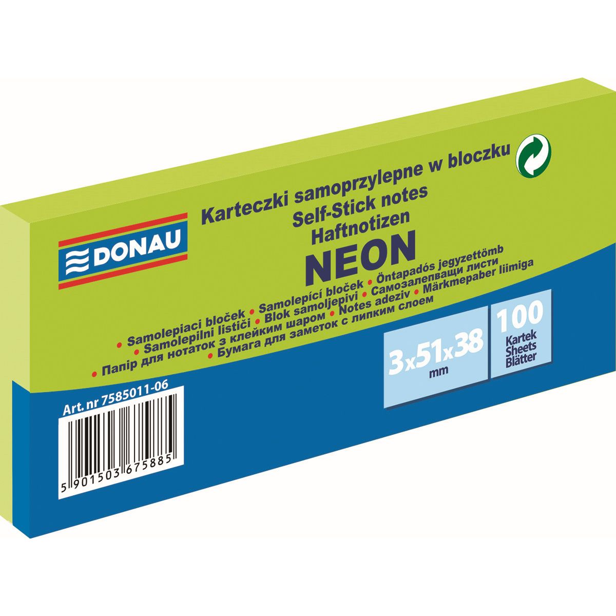 Notes samoprzylepny Donau Neon zielony 300k [mm:] 51x38 (7585011-06)