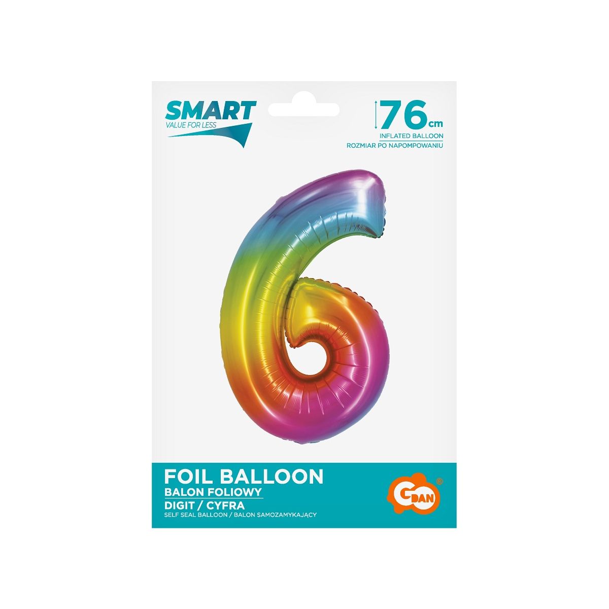 Balon foliowy Godan Smart cyfra 6 tęcza 76cm (CH-STC6)