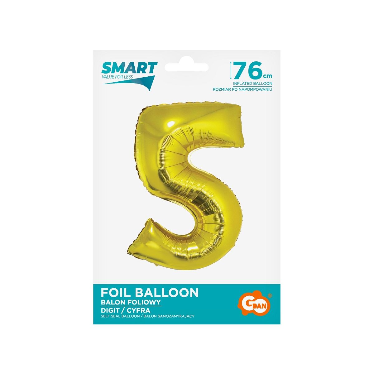 Balon foliowy Godan Smart cyfra 5 złota 76cm (CH-SZL5)