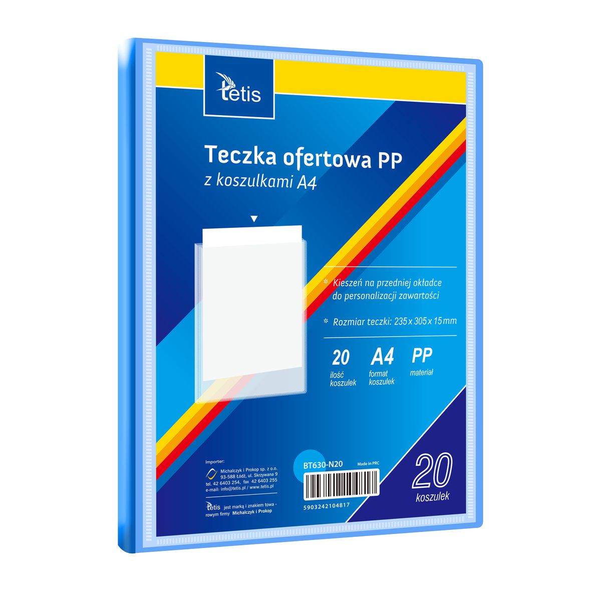 Teczka plastikowa niebieska A4  20 koszulek 5903242104817 A4 niebieski Tetis (BT630-N20)