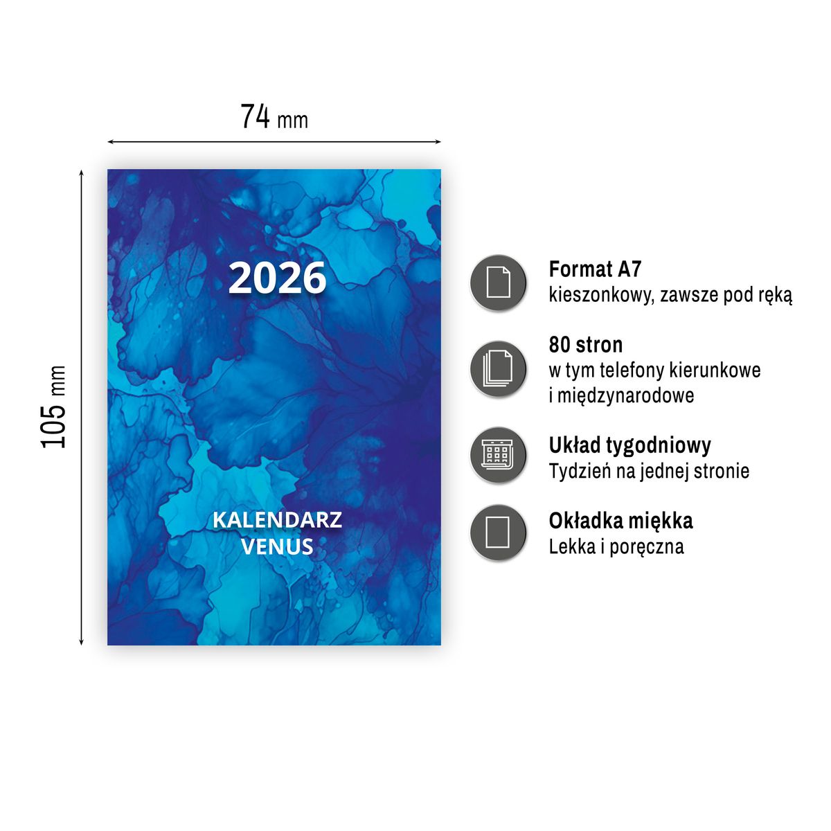 Kalendarz książkowy (terminarz) VENUS A7 Press
