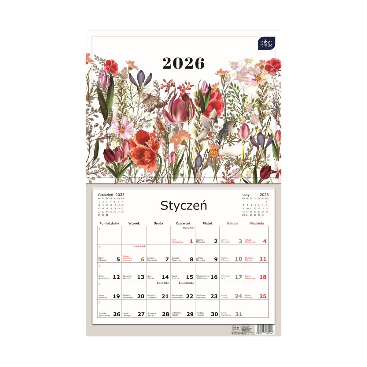 Kalendarz ścienny jednodzielny 320mm x 500mm Interdruk (kwiaty)