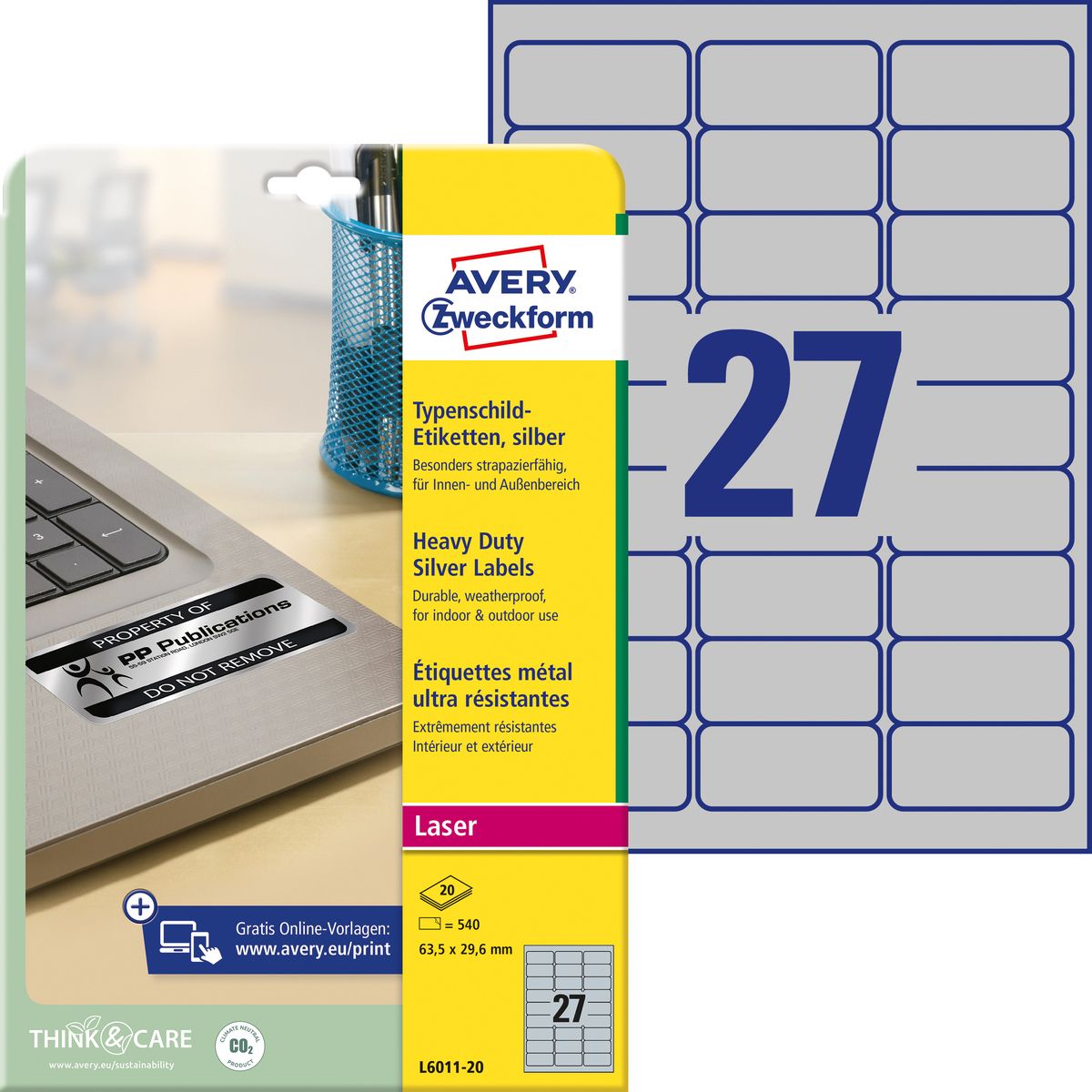Etykieta do oznaczania Avery Zweckform Srebrny [mm:] 63,5x29,6 (N§6011)