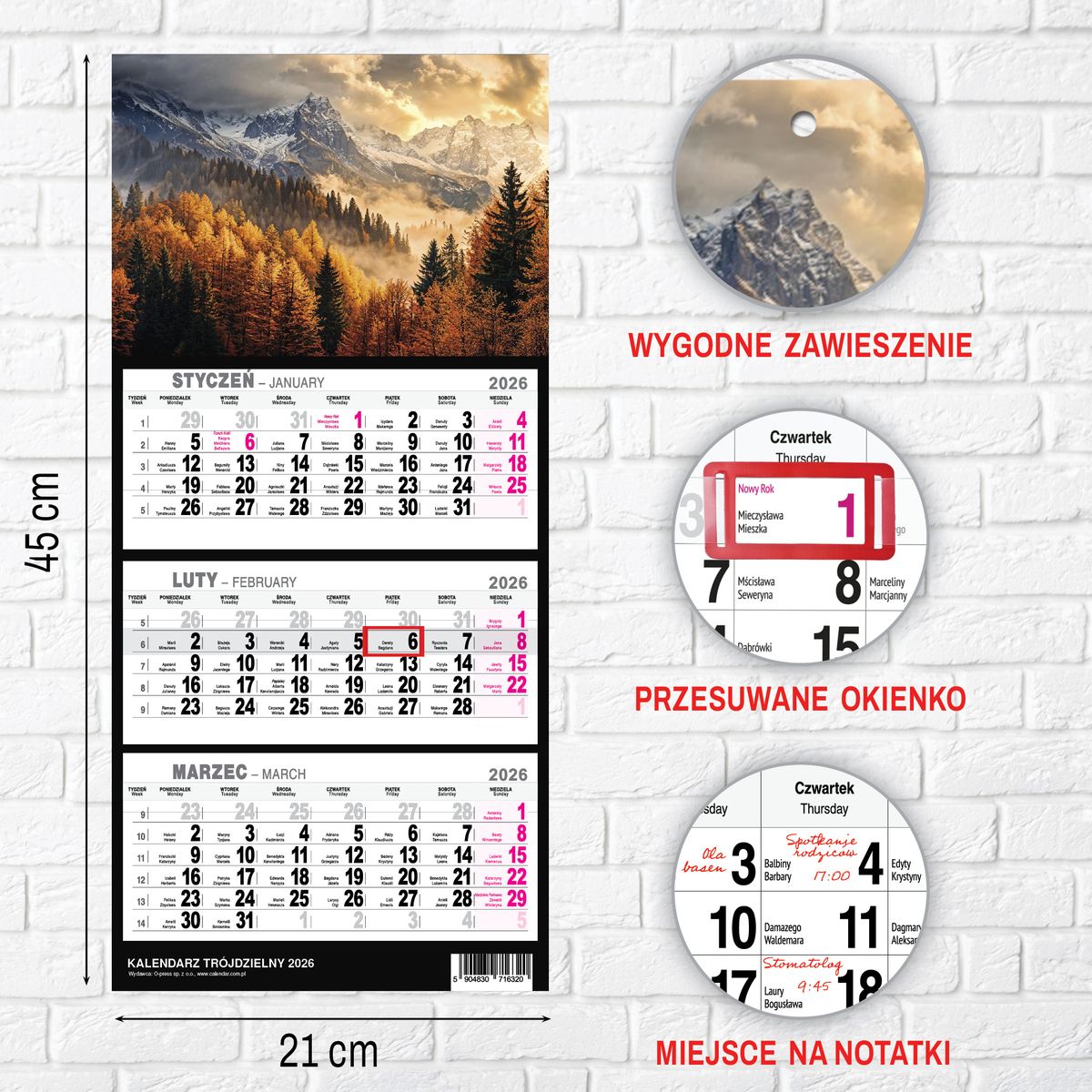 Kalendarz ścienny GÓRY A5 250mm x 450mm Press
