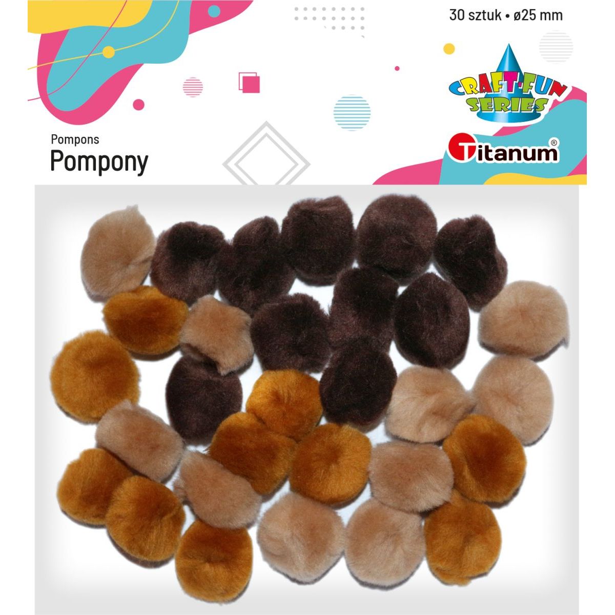 Pompony Craft-Fun Series akrylowe brązowy 30 szt Titanum (115 20 018)