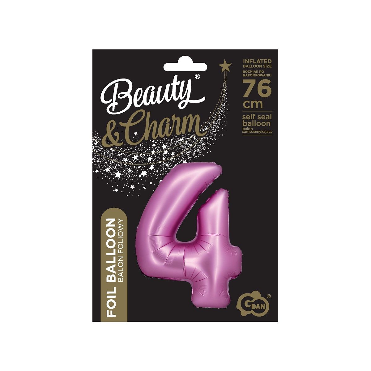 Balon foliowy Godan Beauty&Charm Cyfra 4 satynowy róż 76cm (CH-BSR4)