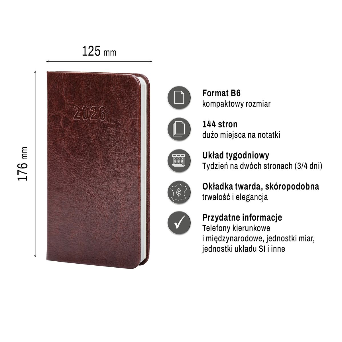 Kalendarz książkowy (terminarz) Premium Lux B7 Press (tygodniowy)
