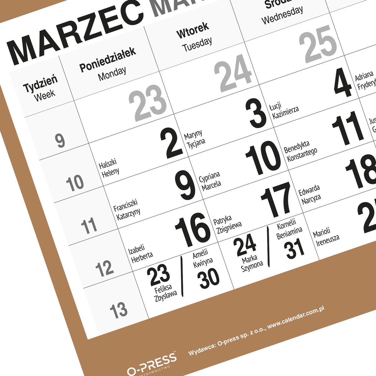 Kalendarz ścienny (401000) k:2915-377 PLAŻA 310mm x 790mm Press
