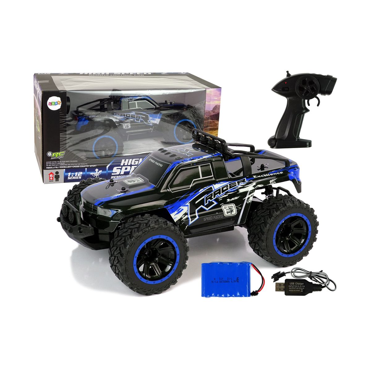 Samochód Lean Terenowy Off-Road R/C 2.4 G Amortyzatory 1:12 Niebieskie (9954)