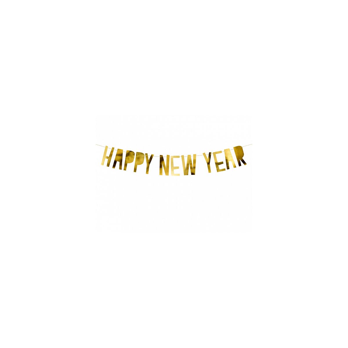 Baner Happy New Year w kolorze złotym lustrzanym wymiary po złożeniu: wysokość ok. 10 cm, długość ok. 90 cm. Partydeco (GRL46-019M)