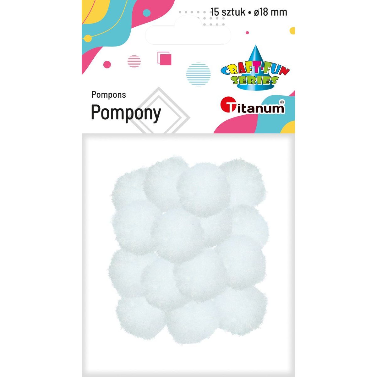 Pompony Craft-Fun Series białe 15 szt Titanum