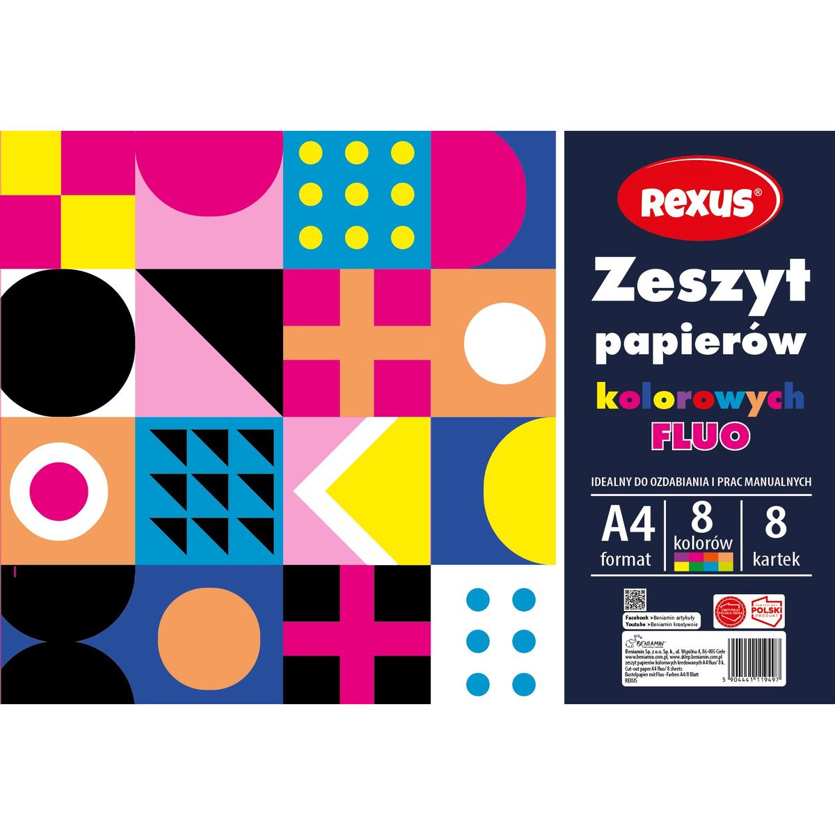 Zeszyt papierów kolorowych Rexus fluo A4 8k (9497)