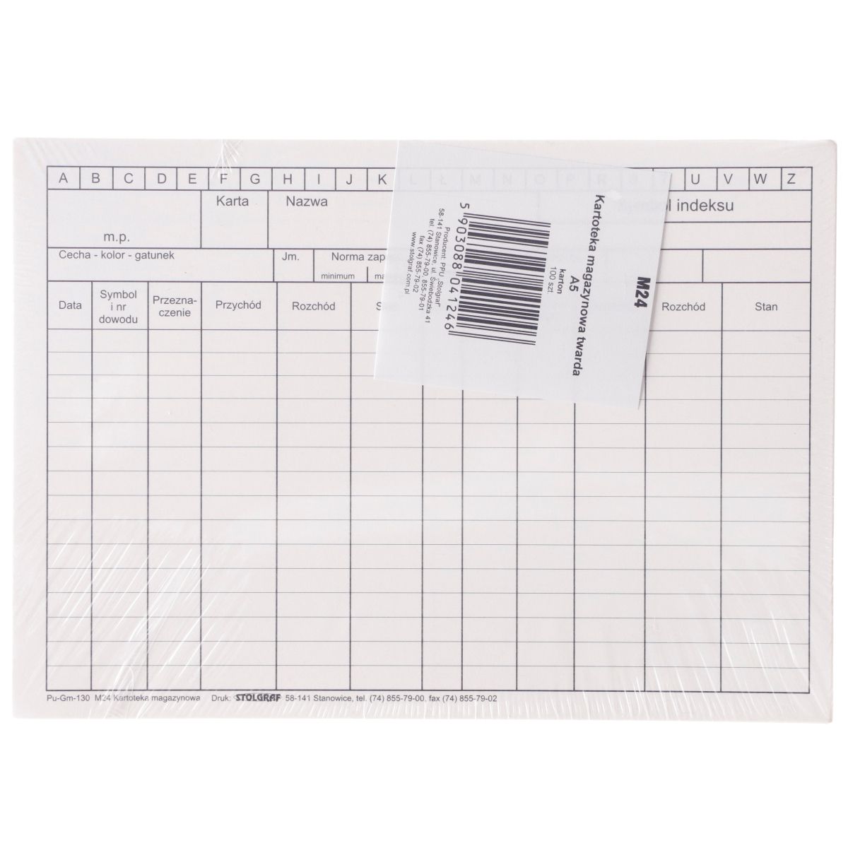Druk samokopiujący kartoteka magazynowa (karton twardy) A5 A5 100k. Stolgraf (M24)