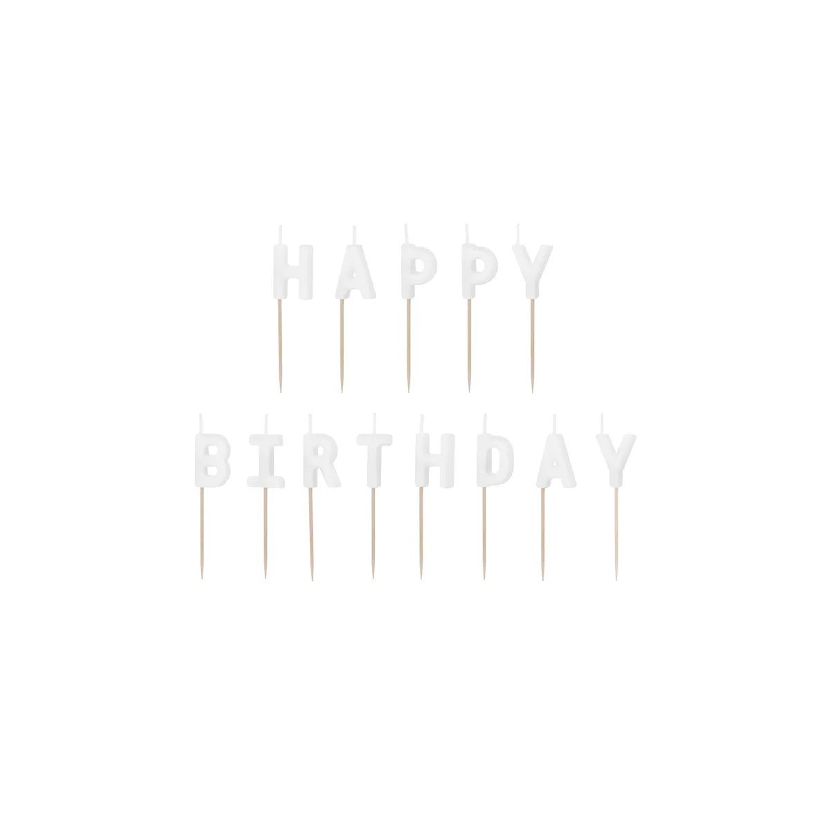 Świeczka urodzinowa Happy Birthday, 2.5 cm, biały Partydeco (SCS-13-008)