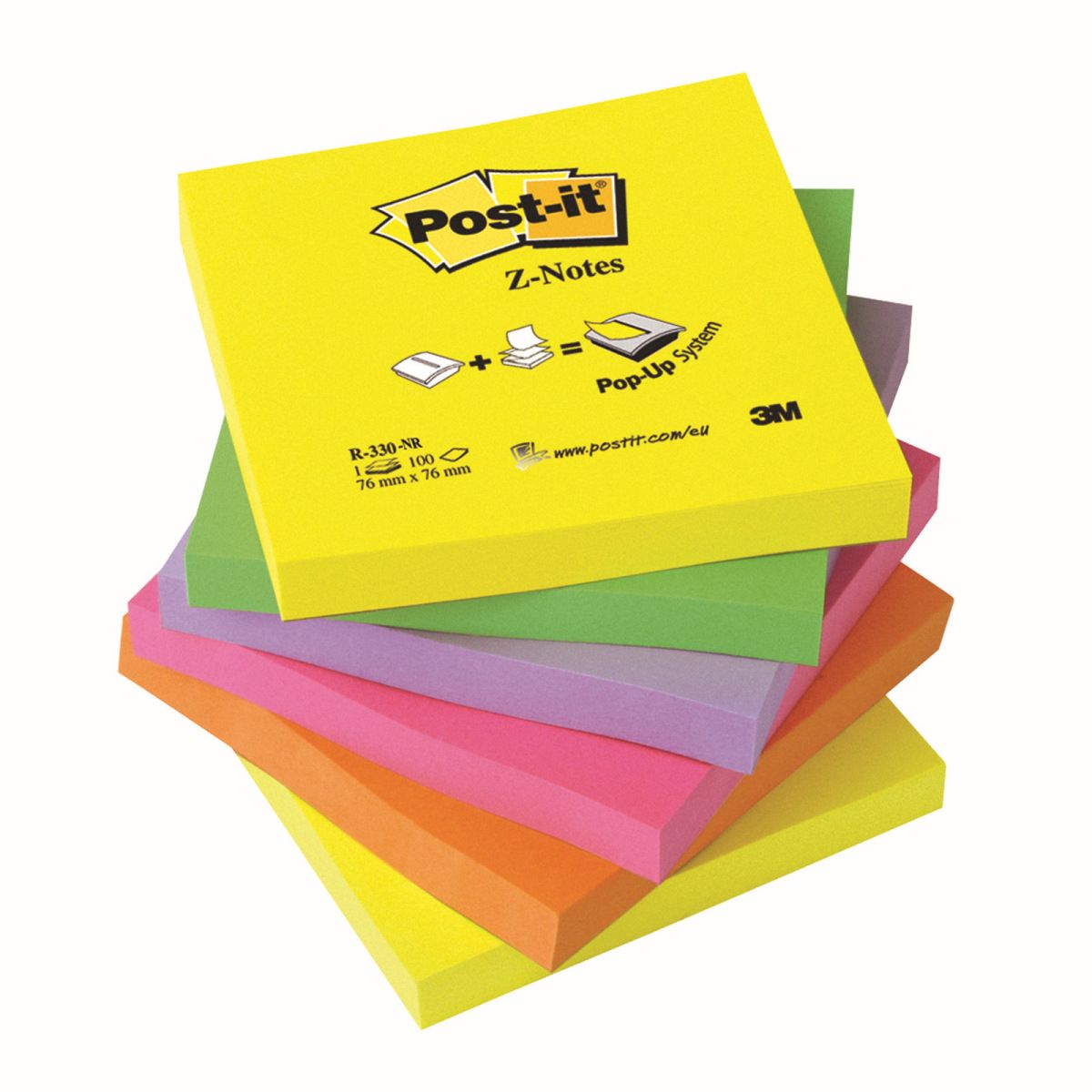 Notes samoprzylepny Post-It neonowy 100k [mm:] 76x76 (R330-NR)