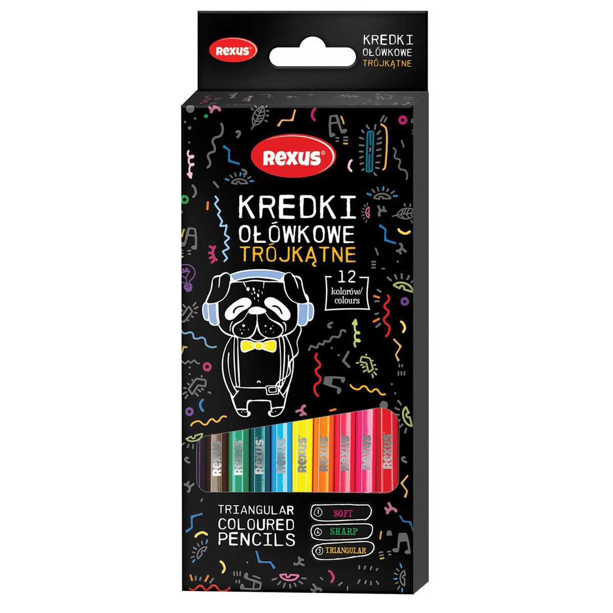 Kredki ołówkowe Rexus Rexus Teens trójkątne 12 kol.