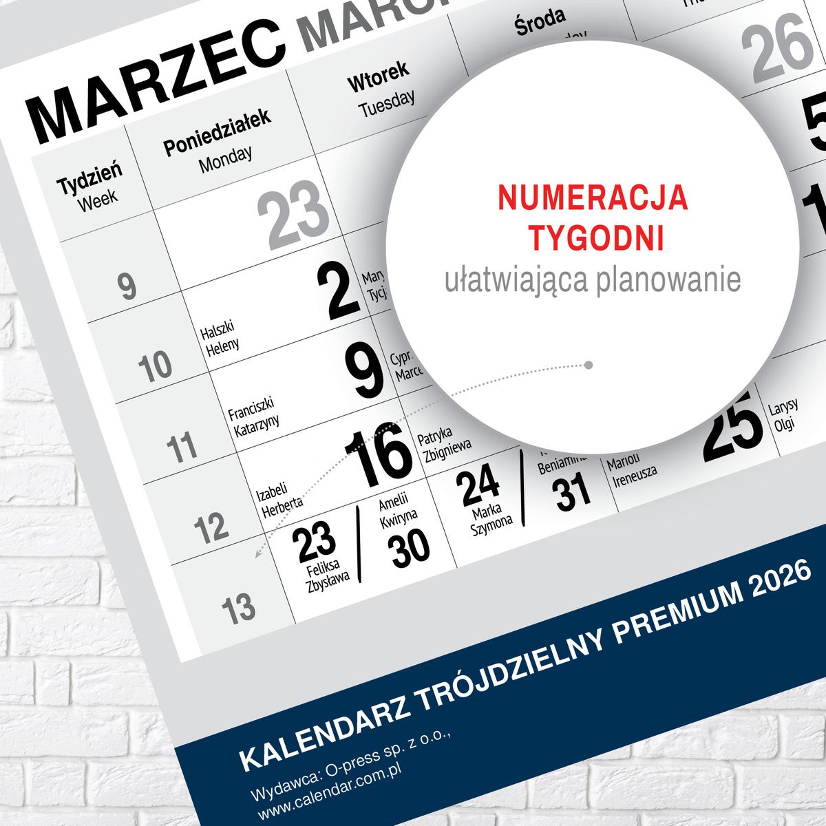 Kalendarz ścienny PREMIUM trójdzielny A4 Press (PIES)