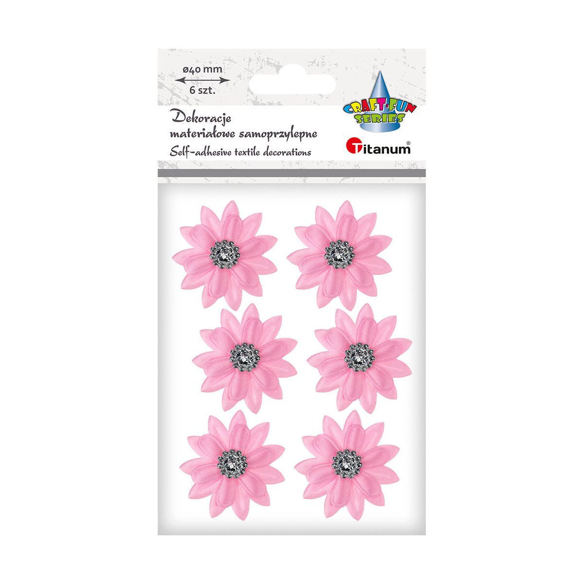 Ozdoba materiałowa Titanum Craft-Fun Series Kwiaty z kryształkiem samoprzylepne (BR230060)