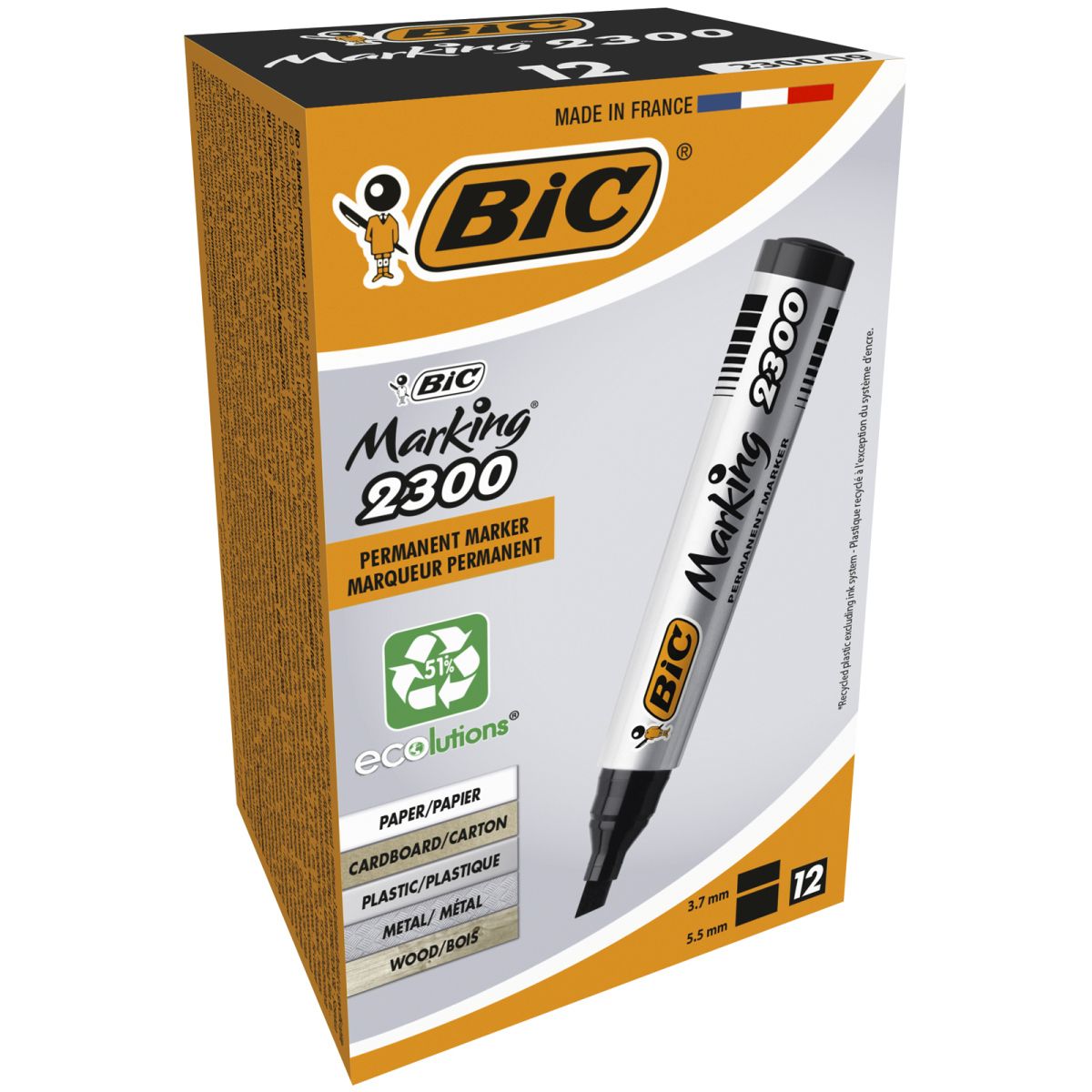Marker permanentny Bic Marking 2300 czarny 3,7-5,5mm ścięta końcówka (8209263)