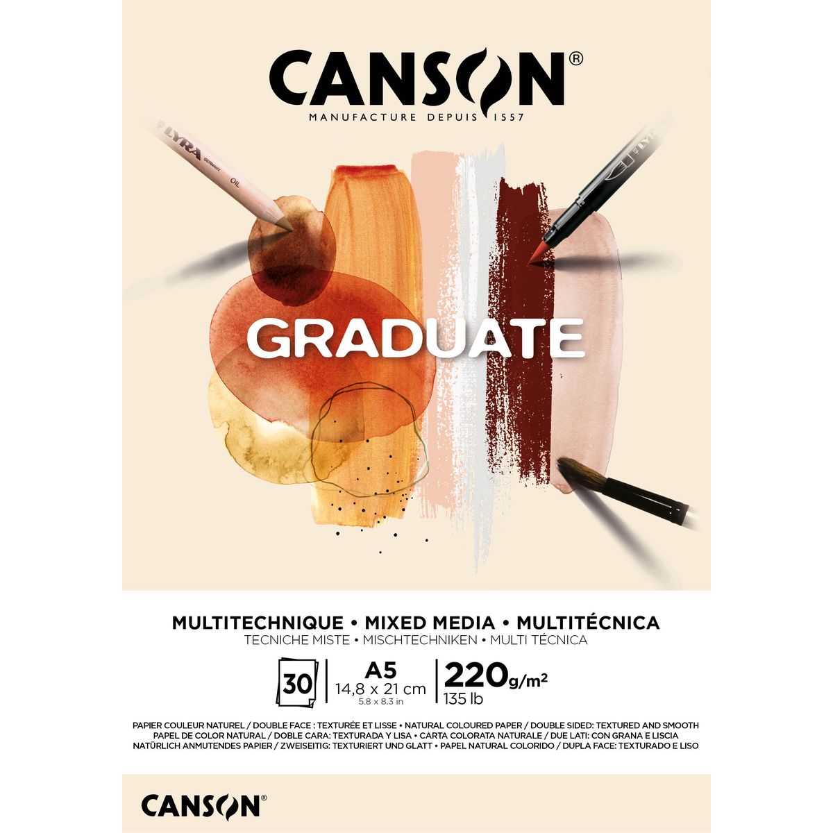 Blok rysunkowy Canson Mix Media Graduate A5 220g 20k (400110367)