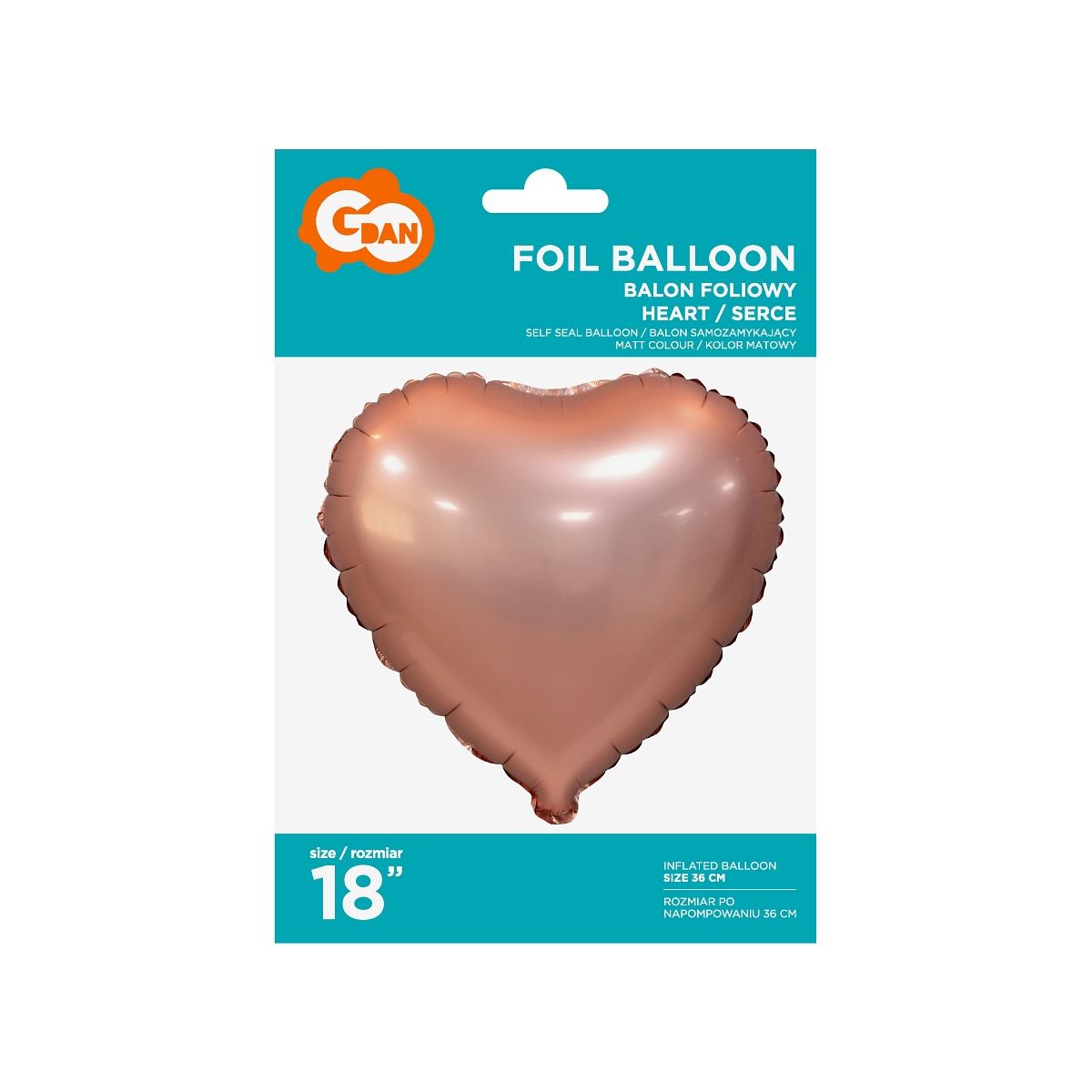 Balon foliowy Godan serca 18 matowe, różowo-złote 18cal (BS-HMRZ)