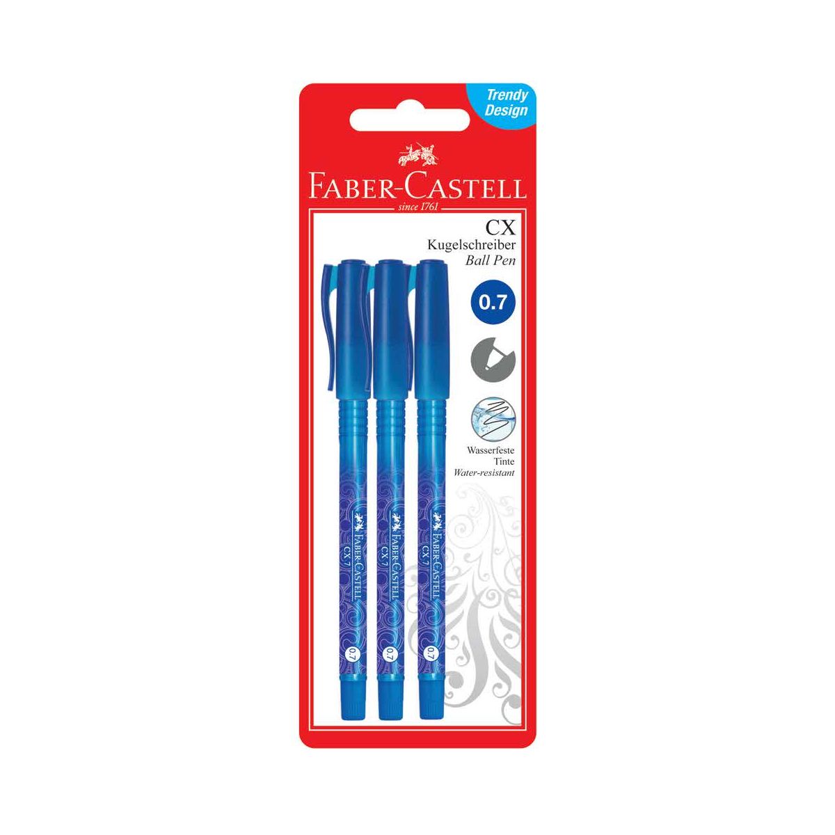Długopis Faber Castell Blister 3 Szt CX7 niebieski niebieski 0,7mm (246806 FC)
