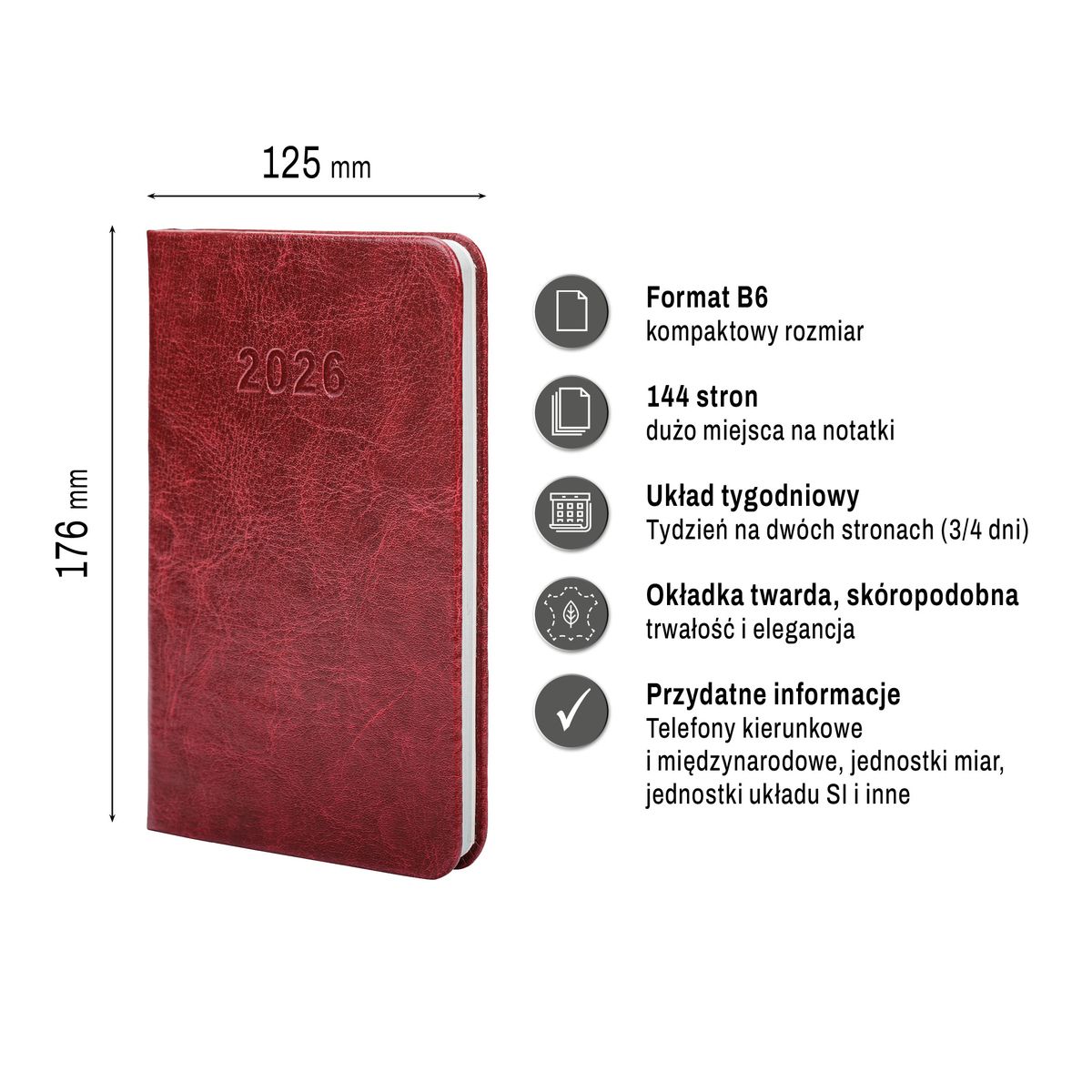 Kalendarz książkowy (terminarz) Premium Lux B7 Press (tygodniowy)