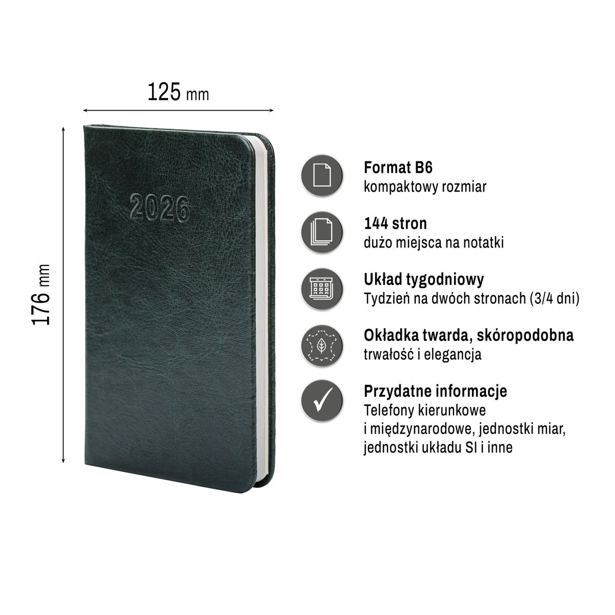 Kalendarz książkowy (terminarz) Premium Lux B7 Press (tygodniowy)