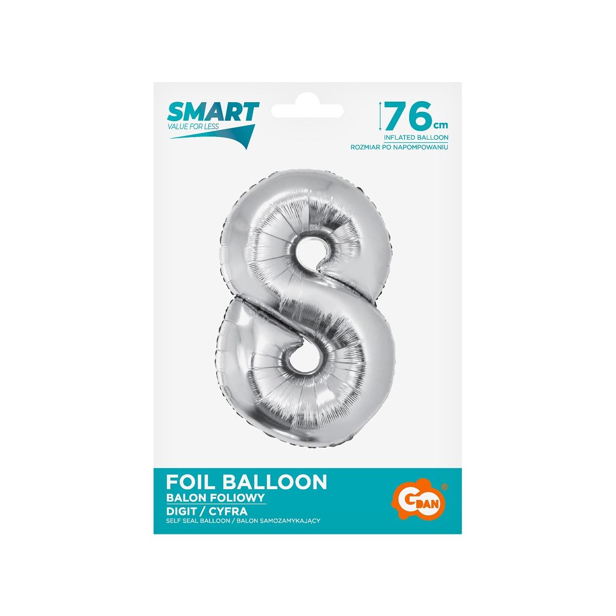 Balon foliowy Godan Smart cyfra 8 srebrna 76cm (CH-SSR8)